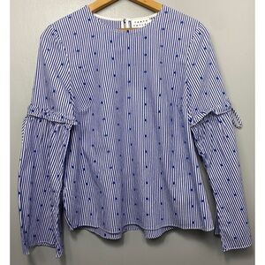 TANYA TAYLOR Blue Striped Swiss Dot Blouse